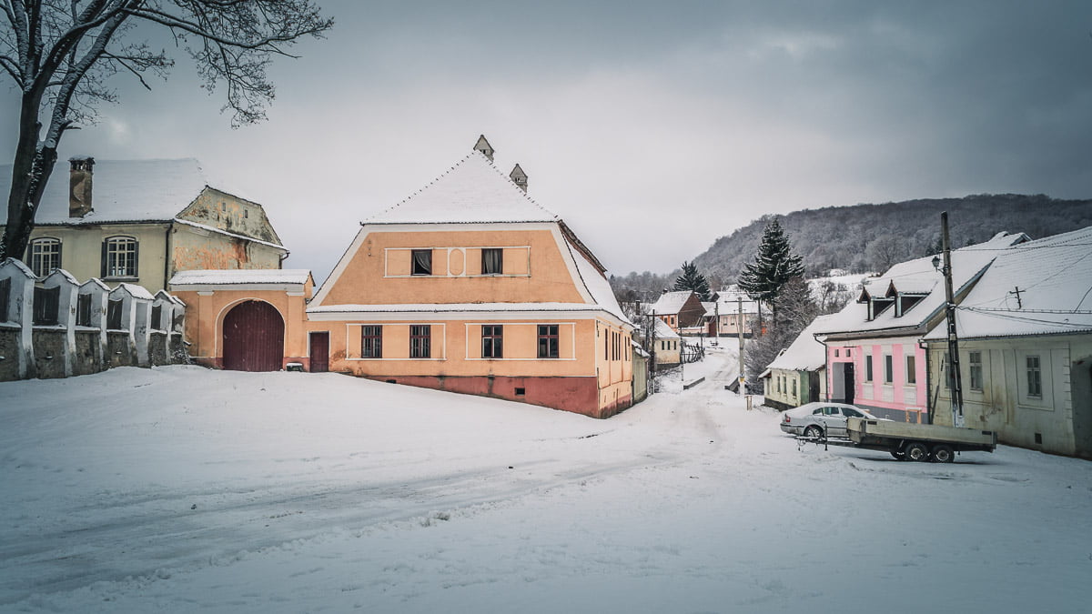 Old traditional Saxon houses in winter.