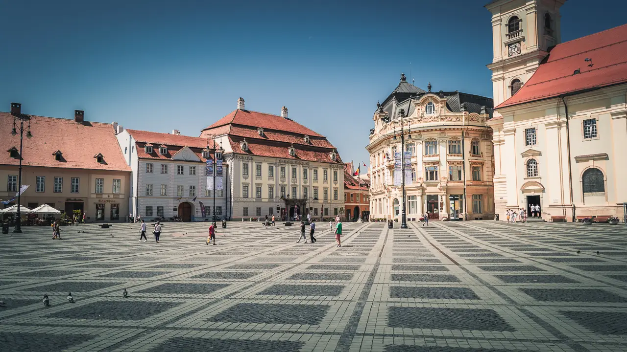 The Large Square in Sibiu where you can find the Brukenthal National Museum.
